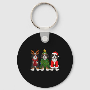 Retro Christmas Bernedoodle Santa Reindeer Dog Lov Key Ring