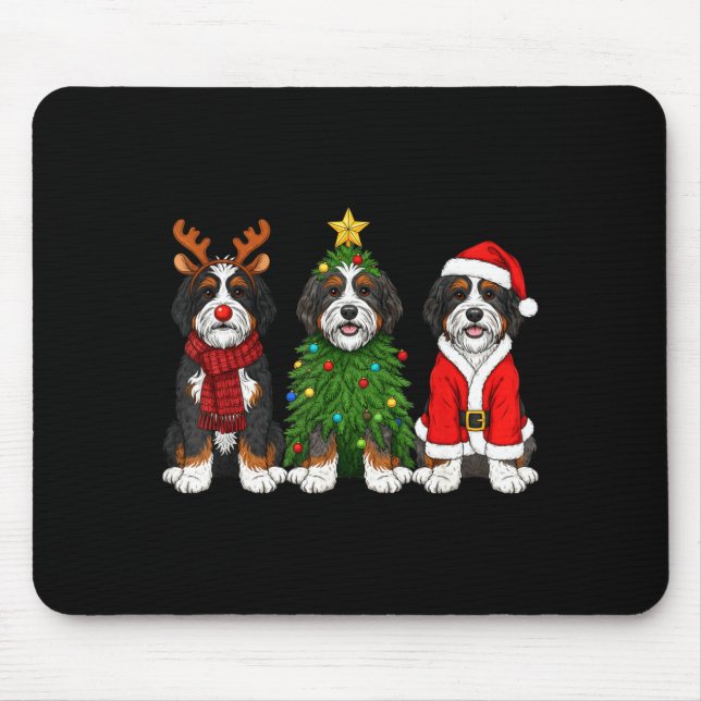 Retro Christmas Bernedoodle Santa Reindeer Dog Lov Mouse Pad (Front)