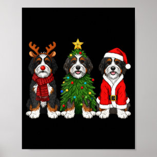 Retro Christmas Bernedoodle Santa Reindeer Dog Lov Poster