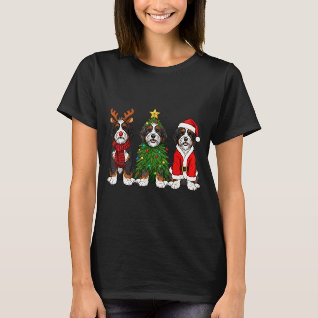 Retro Christmas Bernedoodle Santa Reindeer Dog Lov T-Shirt (Front)