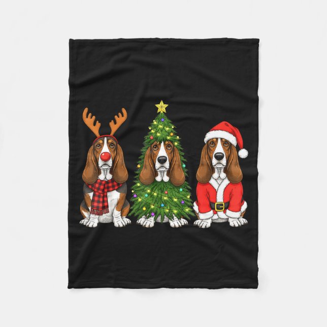 Retro Christmas Bet Hound Santa Reindeer Dog Lover Fleece Blanket (Front)