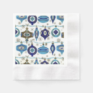 Retro Christmas,Blue and White Paper Napkins