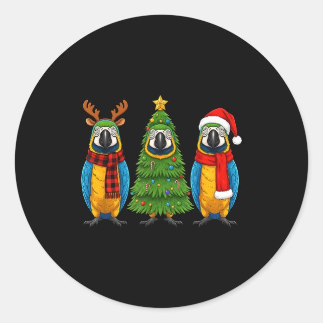 Retro Christmas Blue And Yellow Macaw Parrot Santa Classic Round Sticker (Front)