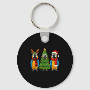 Retro Christmas Blue And Yellow Macaw Parrot Santa Key Ring