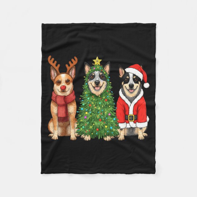 Retro Christmas Blue Heeler Santa Reindeer Dog Lov Fleece Blanket (Front)