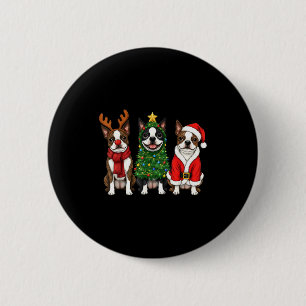 Retro Christmas Boston Terrier Santa Reindeer Dog  6 Cm Round Badge