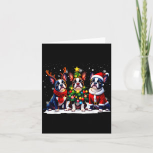 Retro Christmas Boston Terrier Santa Reindeer Dog Card