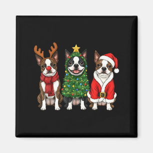 Retro Christmas Boston Terrier Santa Reindeer Dog  Magnet