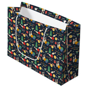 Retro Christmas Bowling Pattern Large Gift Bag