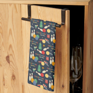 Retro Christmas Bowling Pattern Tea Towel