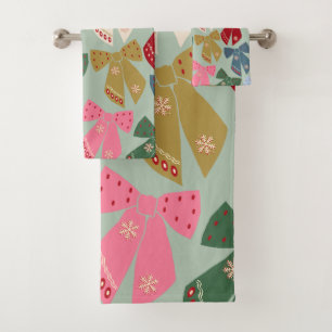 Retro Christmas Bows Coquette Bath Towel Set