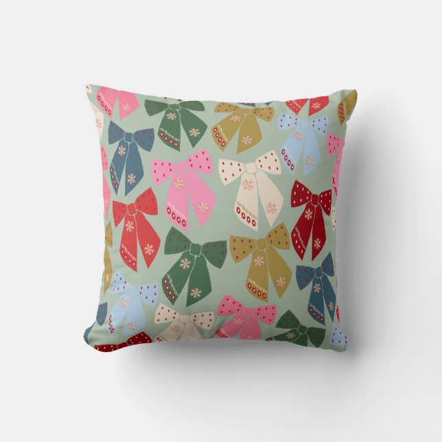 Retro Christmas Bows Coquette Cushion (Front)