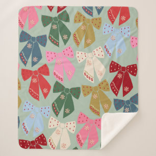 Retro Christmas Bows Coquette Sherpa Blanket