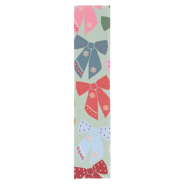Retro Christmas Bows Coquette Short Table Runner (Front)