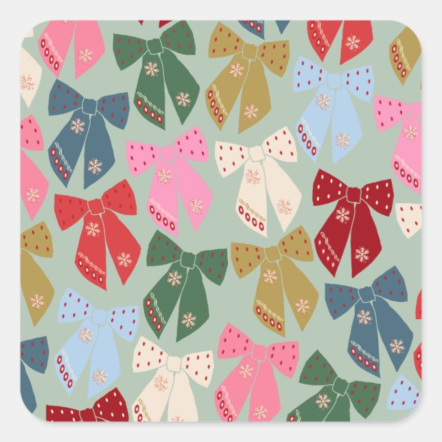 Retro Christmas Bows Coquette Square Sticker (Front)