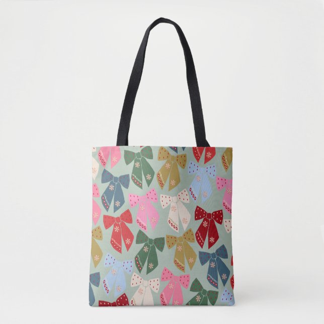 Retro Christmas Bows Coquette Tote Bag (Front)