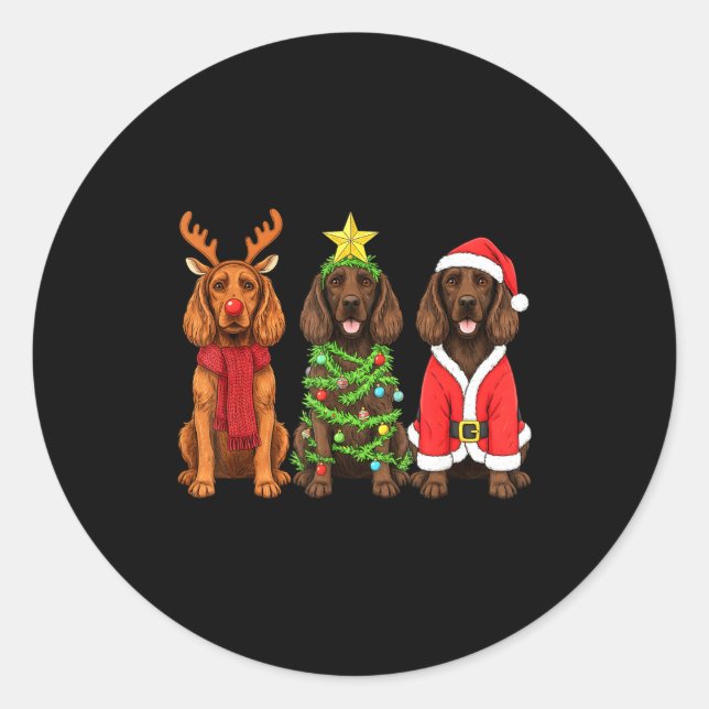 Retro Christmas Boykin Spaniel Santa Reindeer Dog  Classic Round Sticker (Front)