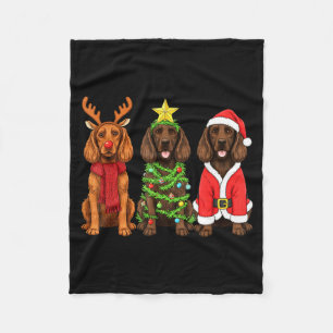 Retro Christmas Boykin Spaniel Santa Reindeer Dog  Fleece Blanket