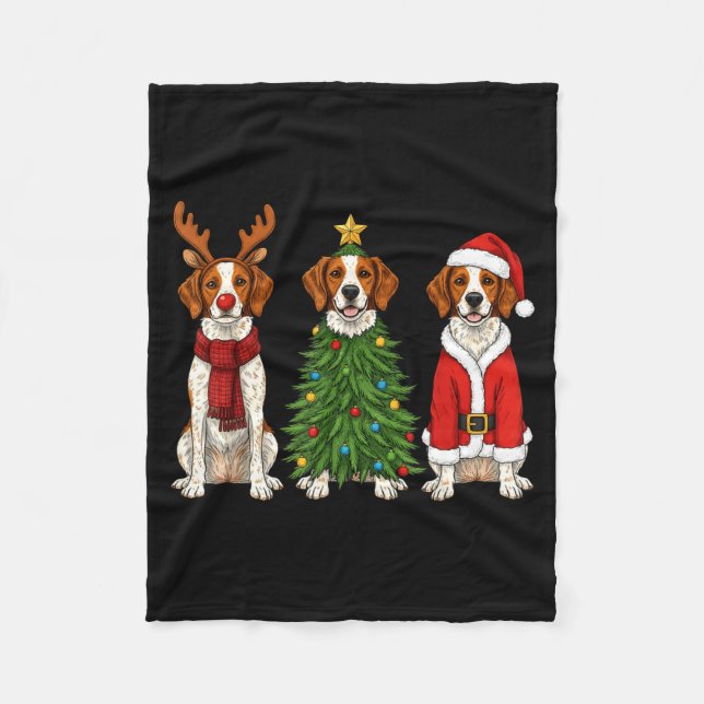 Retro Christmas Brittany Spaniel Santa Reindeer Do Fleece Blanket (Front)