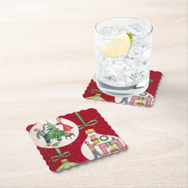 Retro christmas bulb Holiday party coaster (Insitu)
