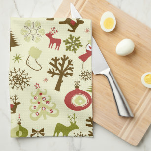 Retro Christmas bulb pattern kitchen towel
