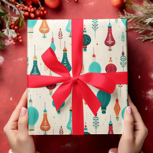 Retro Christmas Bulbs Ornaments Pattern Wrapping Paper (Creator Uploaded)