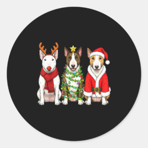 Retro Christmas Bull Terrier Santa Reindeer Dog Lo Classic Round Sticker