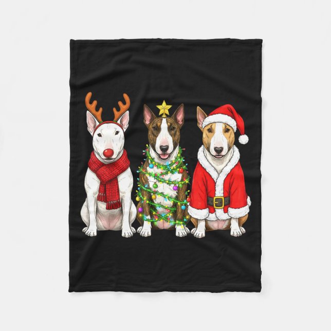 Retro Christmas Bull Terrier Santa Reindeer Dog Lo Fleece Blanket (Front)