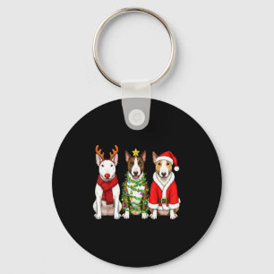 Retro Christmas Bull Terrier Santa Reindeer Dog Lo Key Ring