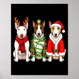 Retro Christmas Bull Terrier Santa Reindeer Dog Lo Poster