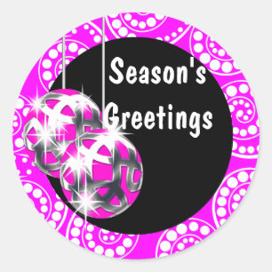 Retro Christmas business family PERSONALIZE Classic Round Sticker