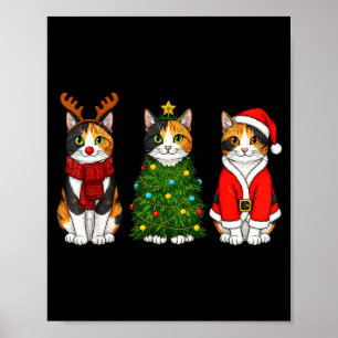 Retro Christmas Calico Cat Santa Reindeer  Poster