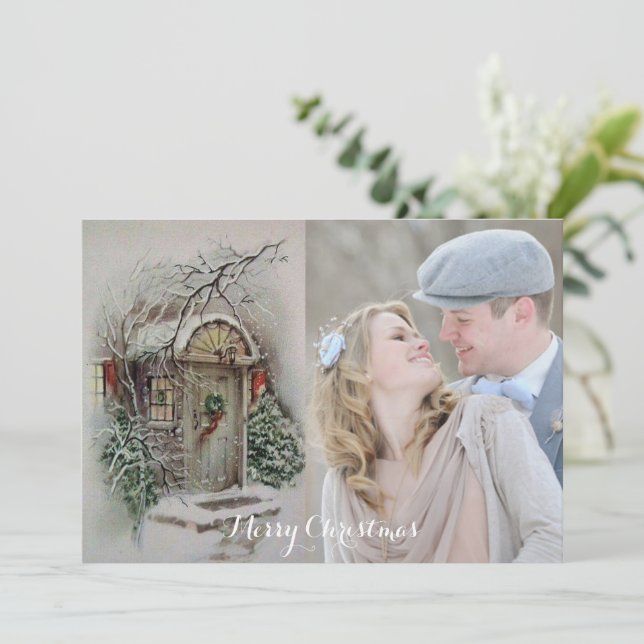 Retro Christmas Card Add Your Photo (Standing Front)