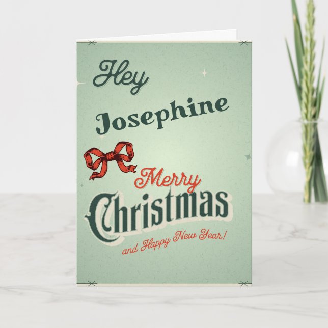 Retro Christmas Card Editable name on front (Front)