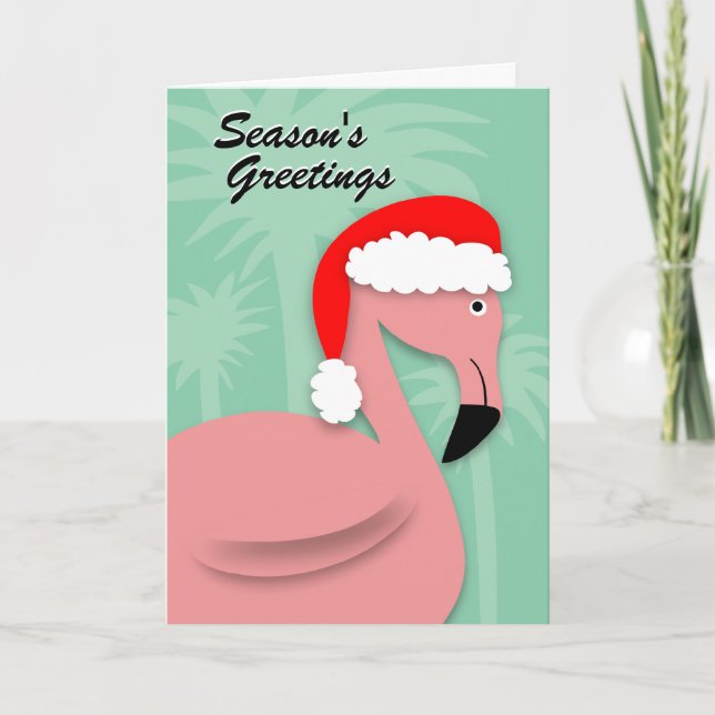Retro Christmas Card - Pink Flamingo (Front)
