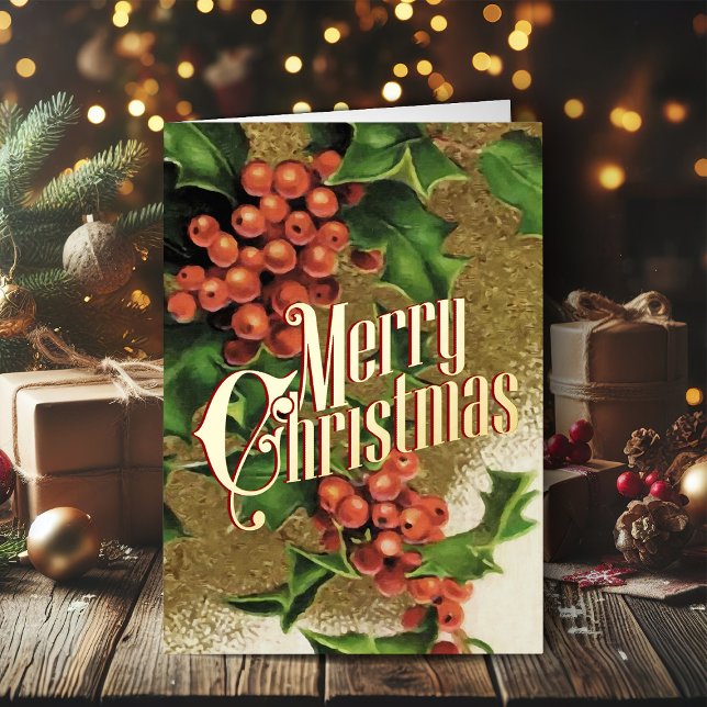 Retro Christmas Card Vintage Merry Christmas (Vintage Christmas cards gold foil Christmas card with retro Santa Claus)