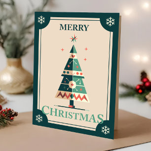 Retro Christmas Card With Geometric Tree Design