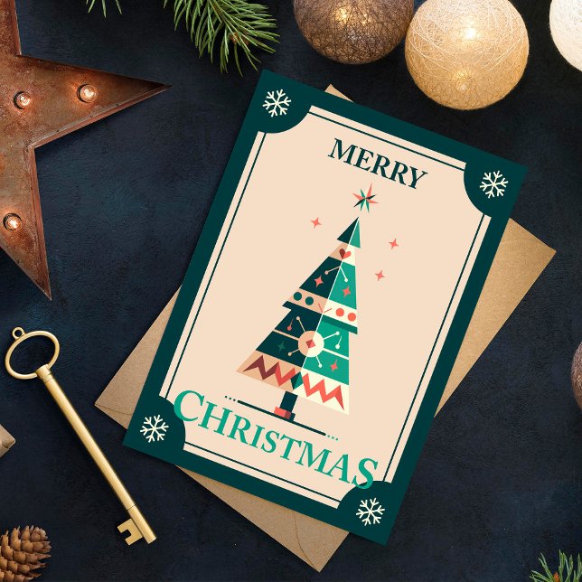 Retro Christmas Card With Geometric Tree Design (Creator Uploaded)