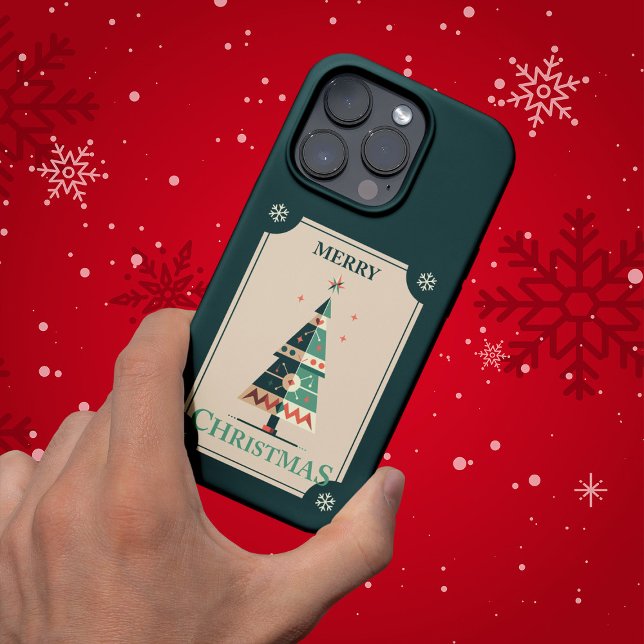 Retro Christmas Card With Geometric Tree Design Case-Mate iPhone Case (Creator Uploaded)