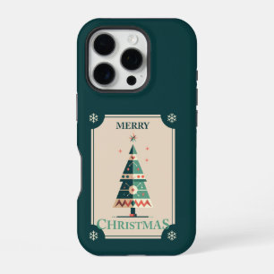 Retro Christmas Card With Geometric Tree Design iPhone 16 Pro Case