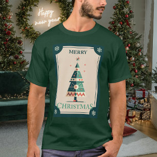 Retro Christmas Card With Geometric Tree Design T-Shirt