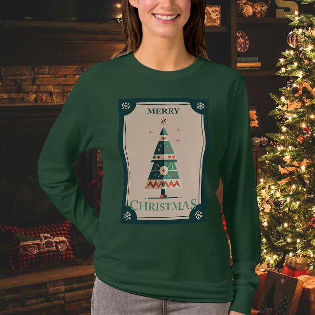 Retro Christmas Card With Geometric Tree Design T-Shirt (Creator Uploaded)