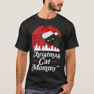 Retro Christmas Cat with Christmas Necklace Lights T-Shirt