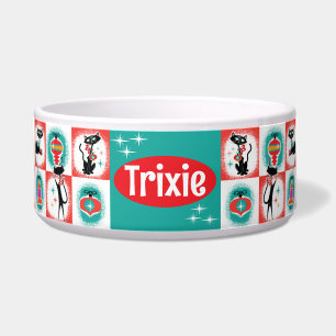 Retro Christmas Cats Food Bowl Customizable