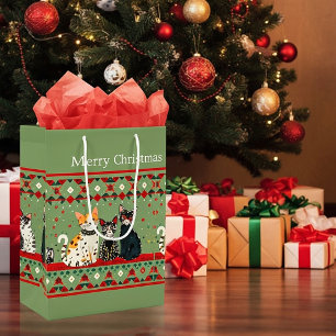 Retro Christmas cats Medium Gift Bag