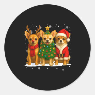 Retro Christmas Chihuahua Santa Reindeer Dog Lover Classic Round Sticker