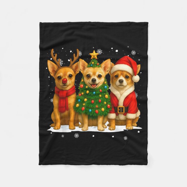 Retro Christmas Chihuahua Santa Reindeer Dog Lover Fleece Blanket (Front)