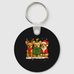 Retro Christmas Chihuahua Santa Reindeer Dog Lover Key Ring