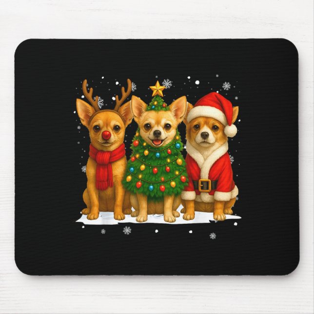 Retro Christmas Chihuahua Santa Reindeer Dog Lover Mouse Pad (Front)