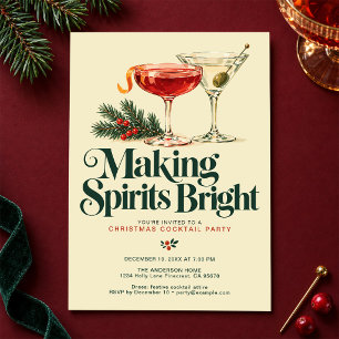 Retro Christmas Cocktail Making Spirits Bright Invitation